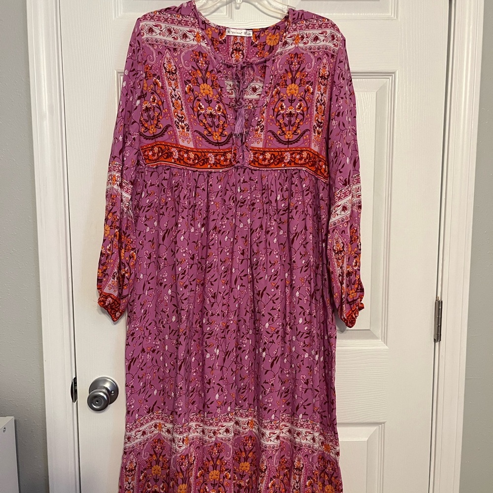 Floral Bohemian Dress in Purple and Orange